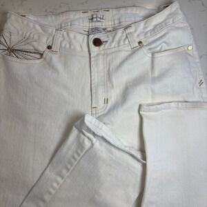 Monroe & Main Jeans  Embroidered Starburst Stretch White Denim Hippie Boho SZ 12